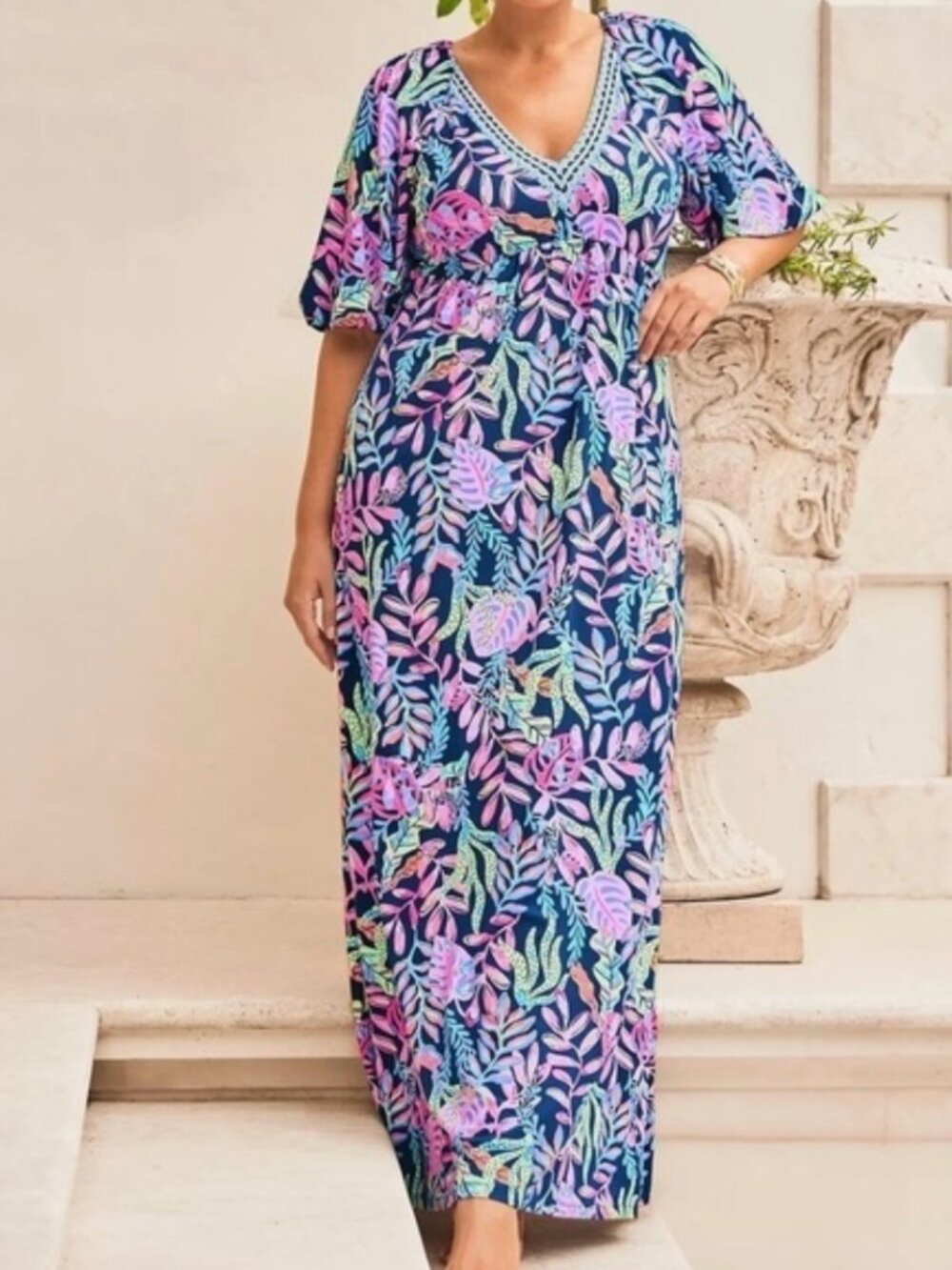 Lilly Pulitzer | Manuela Puff Sleeve Maxi Dress in Oyster Bay Navy | Size Small